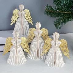 4 x Christmas Party Decorations, Paper Angel, Honeycomb Angel, Christmas Ornaments for Christmas Tree, Glitter, Christmas Decoration, Table Decoration, Hanging Christmas Decorations for Mantle