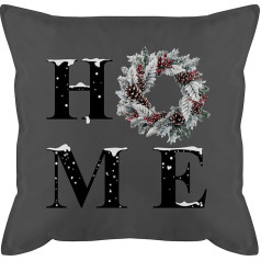 Cushion 50 x 50 cm - Christmas Cushion Christmas Gifts - Motif Home with Christmas Wreath I Winter Motif Gift for Winter Time I Winter Gift Christmas Time I Christmas - 50 x 50 cm - Grey