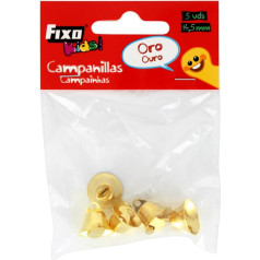 Fixo Kids | Bag of 5 Gold Plated Metal Bells 14.5mm Diameter for School Work and Kids Decorations | Christmas, Celebrations and Parties