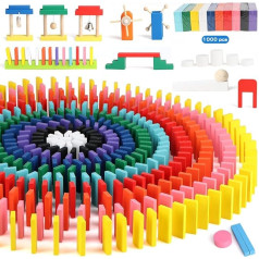 Jacootoys 1000 Pieces Domino Set for Children, Colourful Wooden Building Blocks, Bulk Racing Tile Games, Educational Domino Rally Kits with Storage Bag and Box