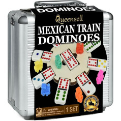 Queensell Mexican Train Dominoes Set with Wooden Centerpiece, Domino Board Games - Double 12 Dominoes Set for Family Game Nights for Adults and Children Aged 8+