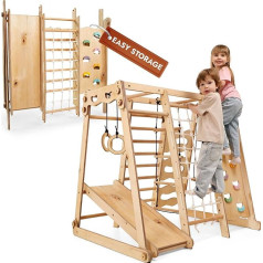 Goodevas Improves 9-in-1 Indoor Climbing Frame for Kids, Montessori Climbing Frame with Slide, Swing, Climbing Wall, Climbing Triangle - Playground for Nursery