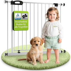 BOMI Merle Children’s Stair Safety Gate, for Clamping, German TÜV, GS Seal, XXL, No Drilling, 90° Stop, Closes Automatically, Baby Barrier with Automatic Door, White, Width: 83–91 cm