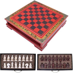 ieron Retro Terracotta Warrior Chess Set, Handmade Classic Family Board Game with Chess Board and Storage Box (26cm)