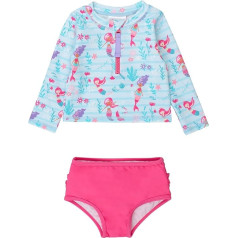 RuffleButts Langärmeliger Rashguard-Badeanzug für Babys, Kleinkinder, Mädchen, 2-teilig, mit UPF 50+ Sonnenschutz mit Reißverschluss, Blaue Meerjungfrau-Prinzessin, 18-24 Monate