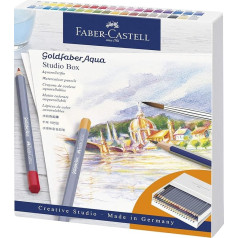 FABER-CASTELL Goldfaber Aqua 114616 Watercolour Pencils, 38 Studio Box with Accessories, Colourful