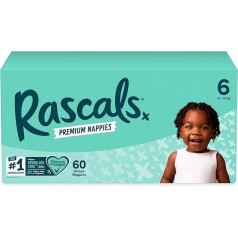 Rascals Premium Baby Nappies - Comfortable and Leakproof Nappy for Babies 15-20kg - Soft and Gentle Nappies Size 6 - Jumbo Box (Pack of 60)