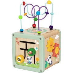 Generisch Wooden Activity Cube for Toddlers, Motor Skills Bow with Maze, Shape Sorter, Clock, Gears, Educational Toy in Mint, Educational Motor Skills Toy