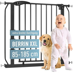 ib style Berrin XXL Stair Gate 85-185 cm, No Drilling, Children's Gate, Dog Barrier, Black, 95-105 cm