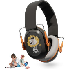 Naciya & Co Kids Baby Black Hearing Defenders - 25dB Reduction | Cute Lion Design | Soft Ear Pads BPA Free CE Certified EN352 | Storage Bag Included & Personalised