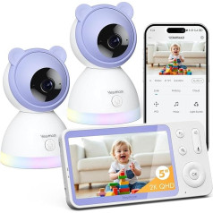 Baby Monitor with Camera 2K/3MP, 5.5 Inch HD WiFi Video Baby Monitor with App, IR/RBG Night Vision, PTZ 360°, Crying/Motion Detection, AI Tracking, Range Alarms, 2-Way Audio, High Range, Pack