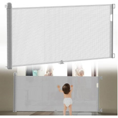 HENGMEI Door Safety Gate Roller Blind Stair Safety Gate Extendable 0-300 cm Stair Safety Roller Blind Dog Barriers Retractable Door Gate Dog Door for Babies and Pets (Grey)