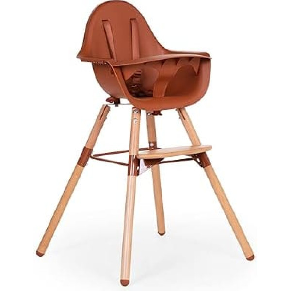 Childhome, Baby High Chair - 6 Months + Adjustable Height 5 Point Harness Extensive Accessories Compatible with Evolu Newborn Seat Beech Wood Evolu 2 Terracotta