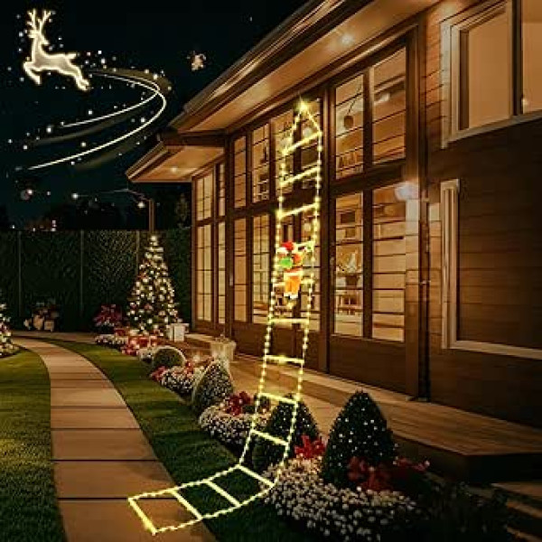 3M LED Christmas Ladder Fairy Lights with 338 LEDs, with Santa Claus, Warm White Christmas Lighting with 8 Modes, Timer and Memory, Waterproof Christmas Decoration for Indoor Outdoor Christmas Tree