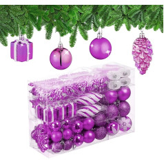 Relaxdays Christmas Baubles Set of 72, Glitter, Matte & Shiny Tree Baubles, Boots, Heart & Cones, Plastic, Pink