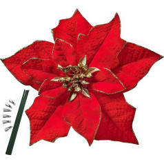 M2cbridge Artificial Christmas Flowers, Red Velvet Poinsettia for Christmas Wreath, Tree Decorations (6 Pieces, Large, Red)
