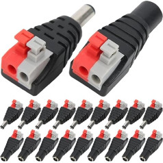 DC Power Plug Adapter, 5.5mm x 2.1mm Male Power Jack Plug Adapter Plug and 5.5mm x 2.1mm Female Jack Plug Adapter Plug (Pack of 20)