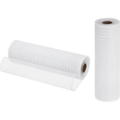 QUARKZMAN Jute Netz, 2 Stück 10 Zoll x 30 Fuß PP Dekoratives Netzband Netzband zum Verpacken von Weihnachtskranz-Partydekorationen DIY-Handwerk, Weiß mit Regenbogenfarbenem Folienüberzug