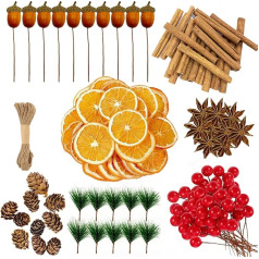 223 Stück Weihnachtskranzherstellung, Zimtstange, getrocknete Orangenscheiben, Sternanis, Tannenzapfen, künstliche Beeren, , grüne Tannennadeln, Zweige, Weihnachtskranz