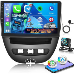 8 Core Qualcomm 4G+64G Autoradio für Toyota Aygo/Peugeot 107/Citroen C1 2004-2014 mit Wireless Carplay & Android Auto, 9 Zoll Android Autoradio mit WiFi/GPS/Bluetooth 5.1/DPS Hi-Res/FM RDS Radio