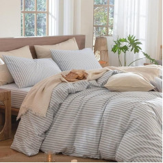 Lanqinglv Bed Linen 155 x 220 cm Cotton Striped Blue White, 100% Renforce Cotton Bed Linen Set with Zip, Oeko-Tex Bed Linen Suitable for Allergy Sufferers, 1 Duvet Cover and 1 Pillowcase 80 x 80 cm