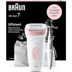 Braun Silk-épil 7 7-210 Women's Epilator / Hair Remover for Long-Lasting Hair Removal with Bikini Trimmer (Hair Trimmer Intimate Area), White/Flamingo Pink