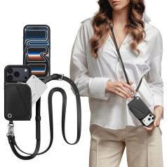 MAGEASY Compatible with iPhone 17 Pro 6.3 Inch Wallet Case with Crossbody Strap - Coin Purse & Card Slot, Leather Neck Strap, 5M Ultimate Drop Protection | Pouch (Black)