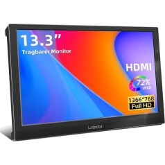 Portable Monitor 13.3 Inch Small Monitor FHD 1366 x 768P LED Screen with HDMI VGA Port, Built-in Speaker/Stand for Laptop PC Mac Xbox PS4/5 Switch