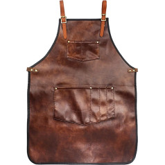 Chef Apron for Men Women Waterproof PU Leather Apron with Pockets Cross-Back Straps for Kitchen BBQ Barber Barista Apron Handworking