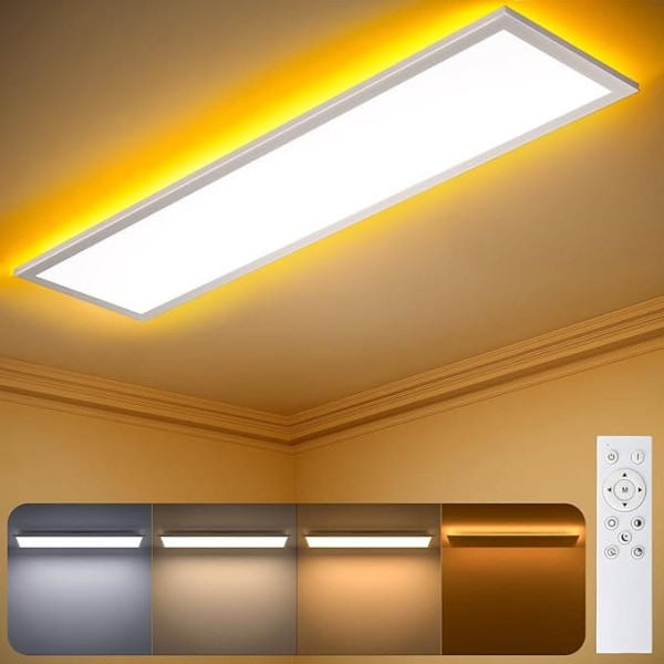 LED Ceiling Light Dimmable, 36 W 3600 LM LED Panel Flat 100 x 25 cm, Ceiling Light with Remote Control 3000-6500 K with Night Light 1800 K 8 W for Bedroom Living Room Kitchen