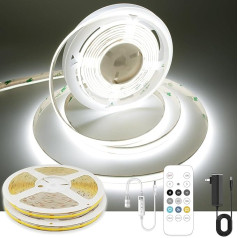 10 m White COB LED Strip Light, High Bright LED Strips with 320 LEDs, RF Remote and UKCA Power Supply, 6000 K Dimmable LED Lights for Bedroom, Kitchen, DIY Home Decoration, 2 Rolls of 5 m