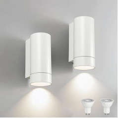 JNR Outdoor Wall Light, IP65 Waterproof Wall Lamp, 5 W GU10 Black Aluminium Down Outdoor Wall Lights, Outdoor Wall Light for Garden, Patio, Entrance, White (Pack of 2)