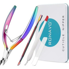 Cuticle Cutter with Cuticle Pusher - RONAVO Cuticle Trimmer Cuticle Nipper Professional Stainless Steel Cuticle Scissors Cutter Clippers Durable Pedicure Manicure Tools Cuticle Remover Tool