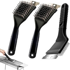 Grill Brush, Set of 3 3 in 1 Grill Cleaning Brush, Barbecue Brush with Extra Long Stainless Steel Bristles, Stainless Steel Spatula and PP Heat Insulation Handle, for Gas Grill, Charcoal Grill, Grill