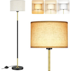 OUTON Floor Lamp Living Room 3 Colour Temperatures, LED Floor Lamp with Foot Switch, Modern Vintage Design Reading Lamp with Linen Lampshade for Bedroom, Office (Black Gold)