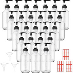 Tanlade 24 Pieces 8oz Glass Pump Bottle, Empty Glass Bottle, Glass Soap Dispenser with Pump, Refillable Containers and Labels, Funnel for Essential Oils, Cleaning Products, Lotions, Conditioner