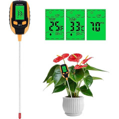 4-in-1 Soil Tester Moisture Meter PH Meter Digital Soil Test Kit PH Soil Temperature Sunlight Moisture Acid Test for Garden Farm Lawn Outdoor Indoor Plants