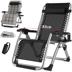 Garden Lounger, Folding Camping Chair, Garden Chair, Outdoor High-Backed Chair, Adjustable Recliner Chair, Camping Sun Lounger, Garden, 200 kg (Silver, 83 cm)