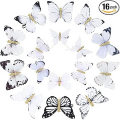 DEEKA 16 Pieces Butterfly Hair Clips Small Realistic Colorful Handmade 90s Hair Clips Hair Accessories for Women and Girls - White