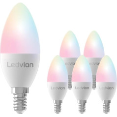 Ledvion - 6 x Smart RGB+CCT E14 LED Lamp, 5 W, 470 Lumen, Wi-Fi Lighting, Wi-Fi Lamp, Dimmable, Alexa & Google Home