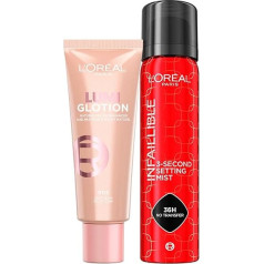 L'Oréal Paris Lumi Glotion 902 Light Glow for Face and Body, Moisturises, Illuminates 40 ml + Infaillible 3-Second Setting Mist Spray for Face Make-Up, 36 Hours, Waterproof, 75 ml