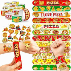 48 Pizza Stickers, Temporary Tattoos, Pack of 24, Perfect for Themed Birthdays, Baby Showers or Classroom, Ideal Decoration and Gifts for Girls and Boys