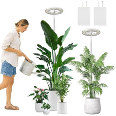 72 LED Full Spectrum Plant Lamp Circular, 3 m Power Cable AutoTimer, 1.5 m Telescopic Rail, Plant Light for Large Plants, Bonsai, Palm Trees and Flowers (2 Pieces)