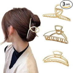 3 Pieces Metal Hair Clips Large Hair Clips Gold Hollow Non-Slip Hair Clips for Women and Girls Thin Thick Hair