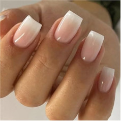 Einfache künstliche Nägel mit quadratischem Kopf und Geleekleber, aufklebbare French-Nägel mit rosa und weißem Farbverlauf, kurze, vollflächige Nagelspitzen(3245,XS)
