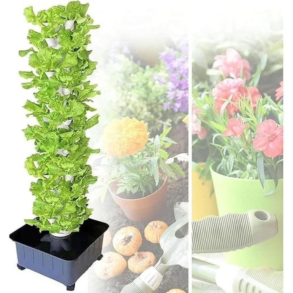 Hydroponic Tower Hydroponic Plant System Suitable for Growing Vegetables, Fruits and Medicinal Materials Indoor Outdoor 15 Layers 45 Holes