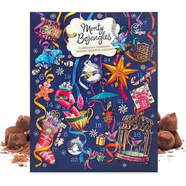 Monty Bojangles 2024 Advent Calendar with Cocoa Dusted Vegan Chocolate Truffles | 3 Flavours - Caramel Haze, Cocoa Berry Blush, Cocoa Nib Nights | 235g