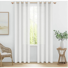 MRTREES Curtains with Eyelets White Linen Look Semi-Transparent for Bedroom Set of 2 Curtains White Linen 240 cm Long 140 cm Wide Airy Curtain Living Room Window Curtains Living Room