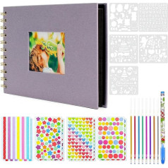 DIY Photo Album, 60 Pages Black Blank Scrapbook, 21.5 x 15 cm Photo Albums, Sticking Scrapbook Album, DIY Photo Album for Baby and Valentine's Day, Birthday Gift (Purple)