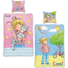 Conni Bed Linen 135 x 200 cm 80 x 80 cm Pillow Cover [with Extra Bag] 100% Cotton Duvet Cover with Zip | Children's Bedding Girls Conni and Cat Mau Conni Gift Oeko-Tex Standard